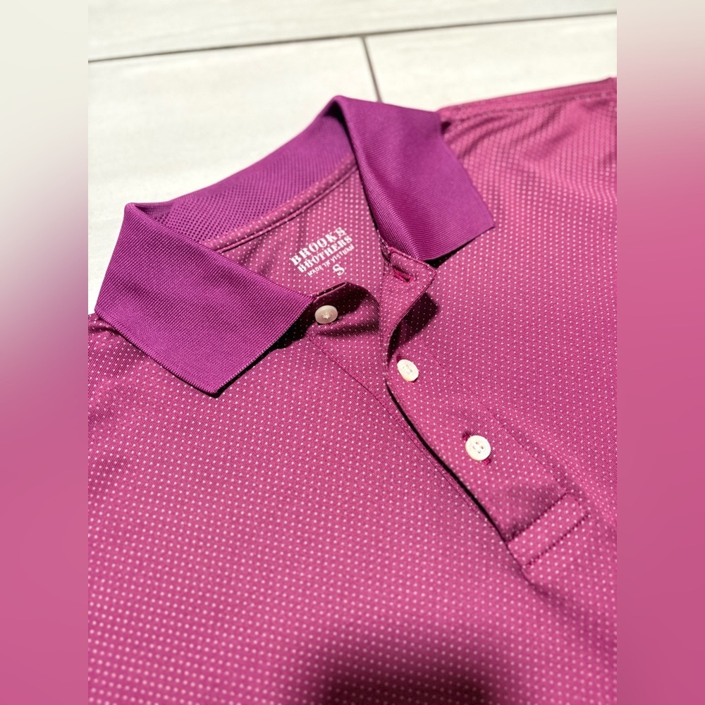 Brooks Brothers Men's Small Polo Shirt Maroon Micro-Dot Stretch Golf Performance - Picture 8 of 16